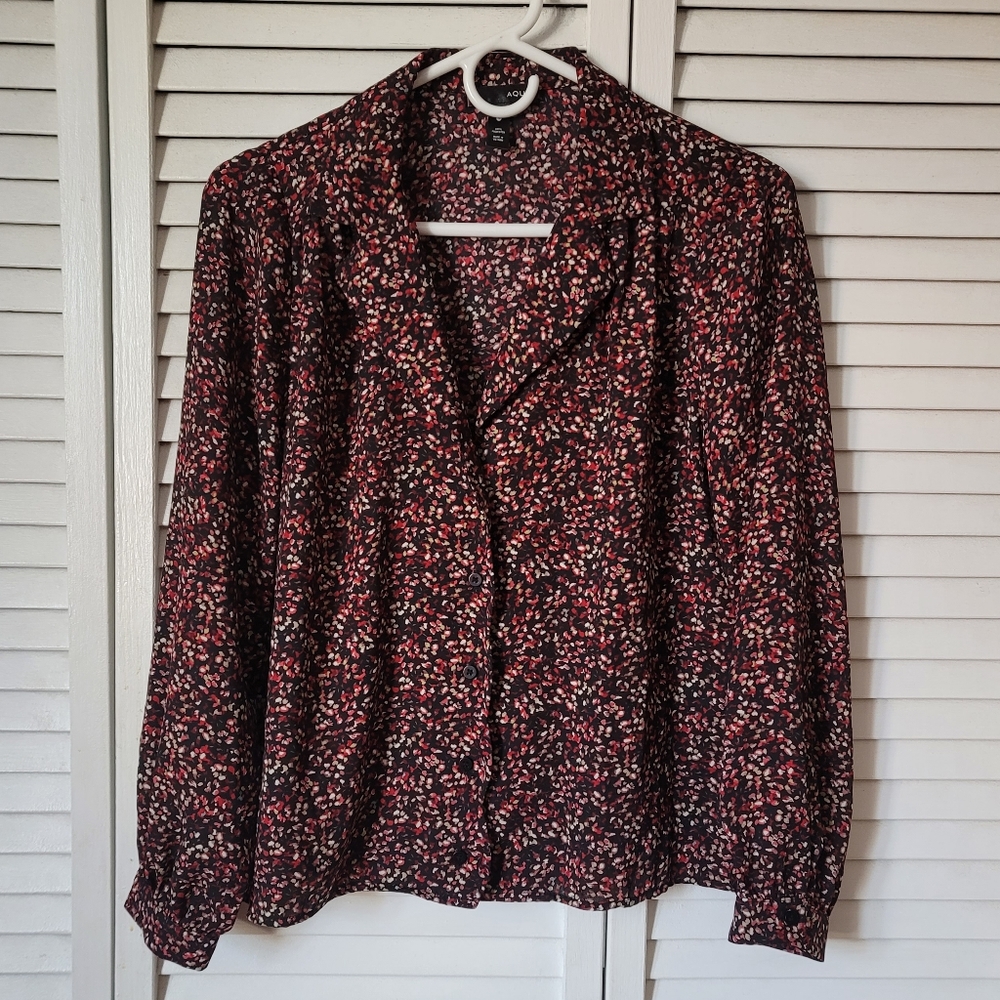 AQUA V-Neck Long Sleeve Shirt Blouse, Size S